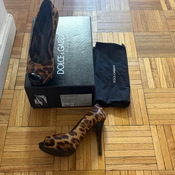 Dolce & Gabbana Leopard pony hair peep toe stiletto pumps size 36 fits US sz 6.5 - Picture 5 of 16